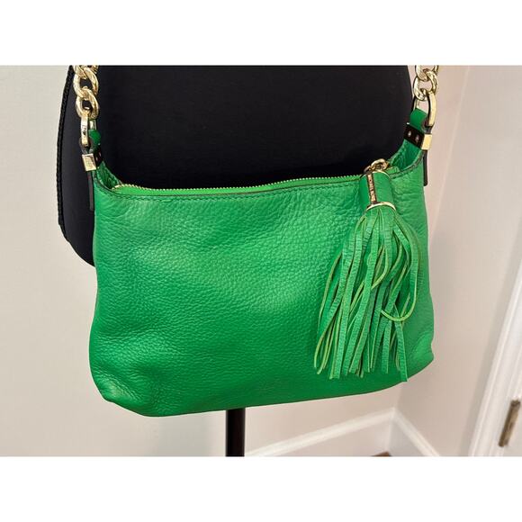 Michael Kors Emerald Bedford Tassel Green Leather Crossbody Bag - Picture 2 of 5